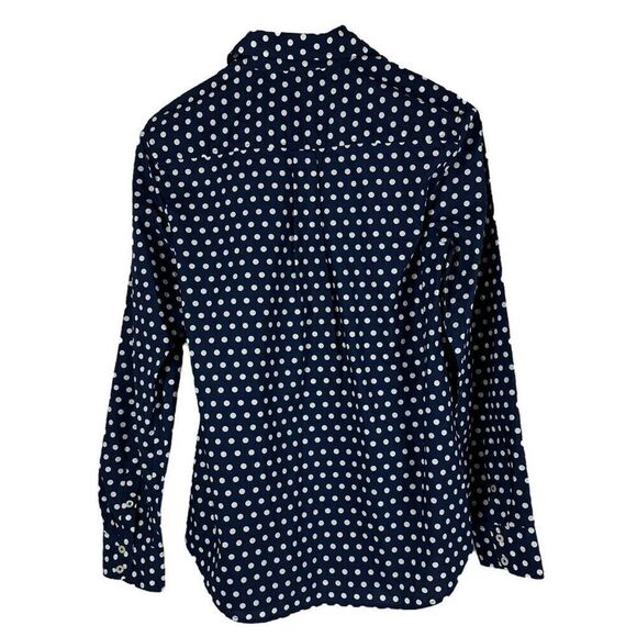 Talbots Womens Navy White Polka Dot button down shirt XS NEW - Picture 2 of 8